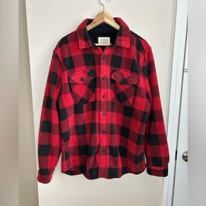 BOSTON TRADERS Men's Sherpa Lined Red Buffalo Plaid Fleece Shirt Jacket Size XL